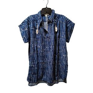 Loyal Hana Shannon Maternity Nursing Top M Blue Box Print Collar Blouse New NWT